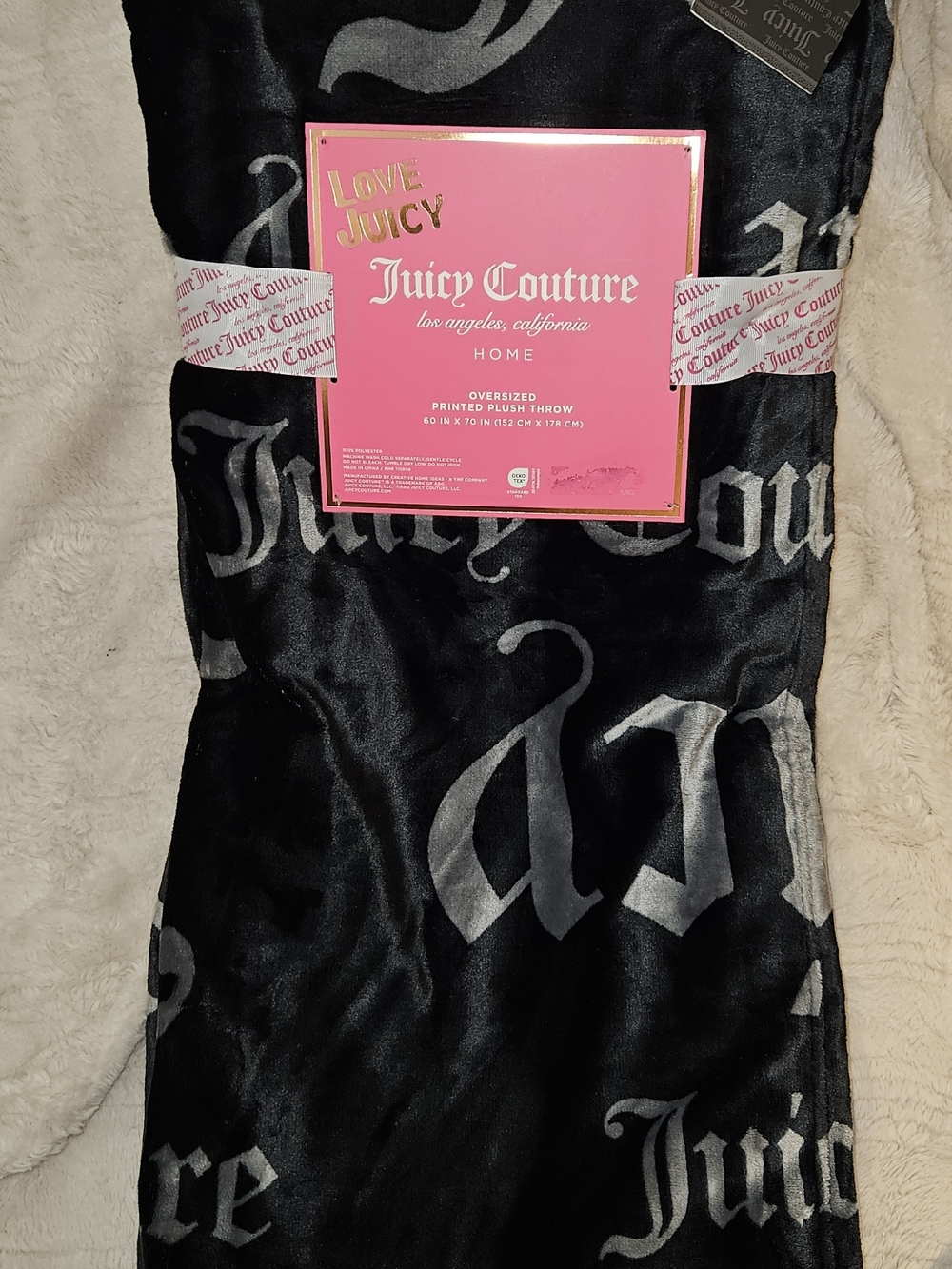 Juicy Couture Black Logo Plush Throw - Juicy Couture